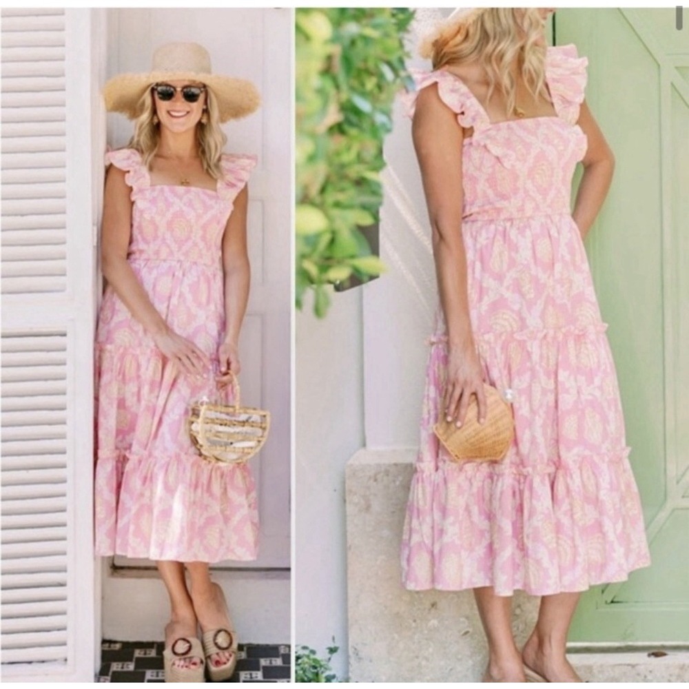 Sail to Sable x Palm Beach Lately Seashell Flutter Sleeve Dress Sz M - Picture 2 of 7